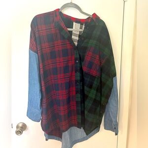 FREE PEOPLE MULTI-COLORED BUTTON DOWN